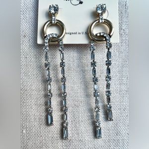 Shoulder duster earrings with rhinestones, 2.5 inches long